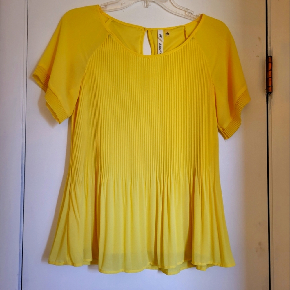 NY Collection Yellow Pleated Blouse